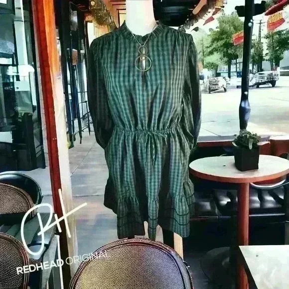 Draper James Green Black Plaid Long Puff Sleeve Dress Size 1X NWT - Picture 1 of 11